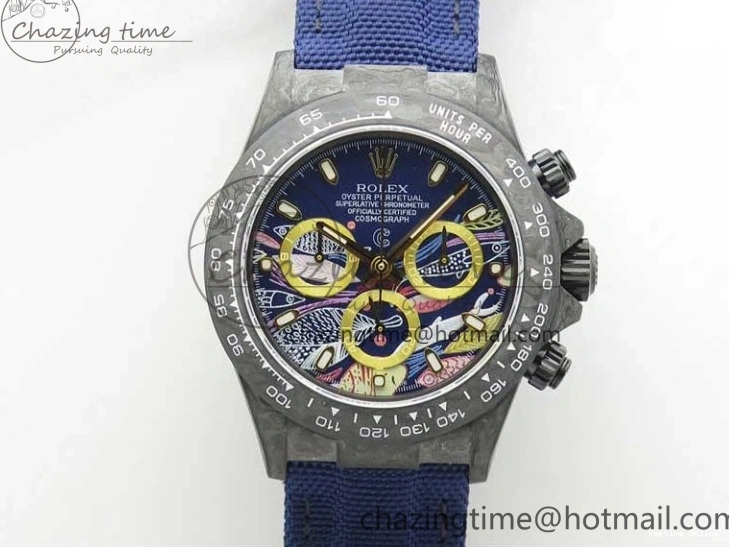 1222 Daytona DIW Carbon OMF Best Edition Blue Paint Dial on Deep Blue Nylon Strap A Tailored 2842
